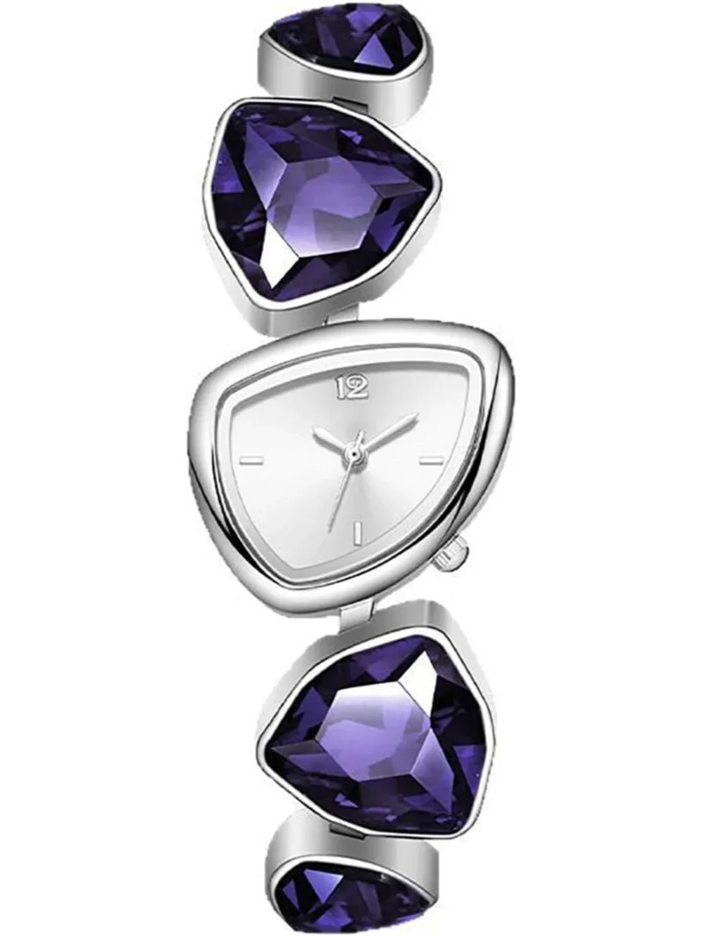 Women's Silver Purple Luxury Crystal Bracelet Unique Irregular Quartz Wristwatch